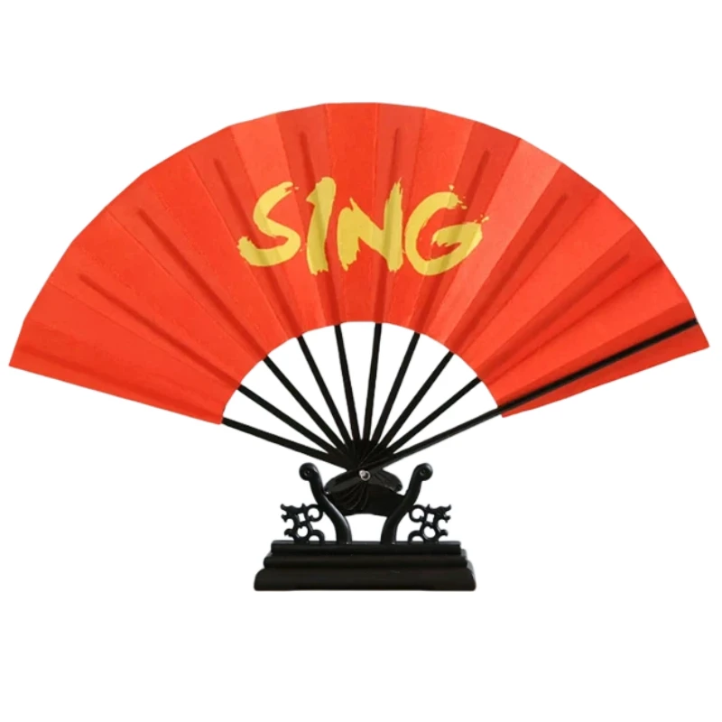 Japanese Cosplay Dance Folding Fan Ten Bones Bat Style Silk Cloth Rotatable Performance Prop for Stage Dancing Anime Gift
