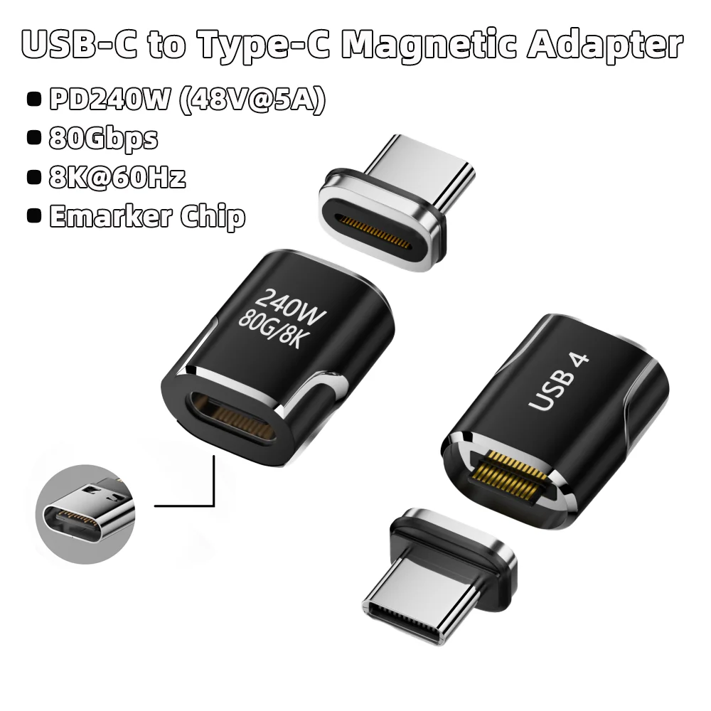 PD 240W USB-C Magnetic Adapter 80Gbps Fast Charging Type C Converter Full Function Female to Male USB4.0 Adapter Mobile Phone