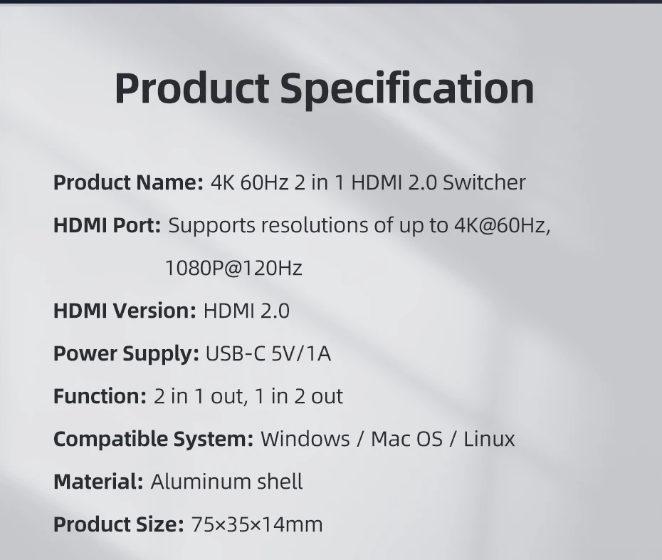 CABLETIME HDMI Switch Splitter 4K 2 in 1 Out 60Hz HDMI-kompatibel 2,0 Hub Switcher für PC Laptop HDTV Xbox PS4 PS5 TV Macbook – Detail 21