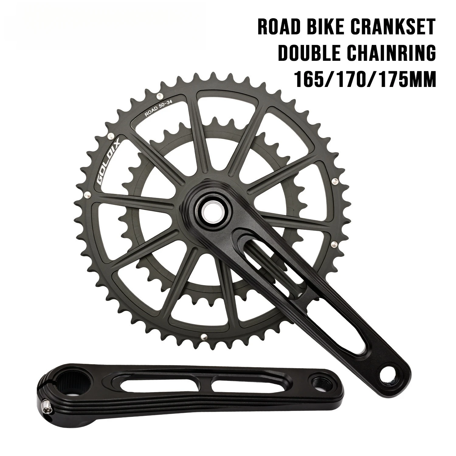 Ultralight Road Bike Crankset 48-32T/50-34T/52-36T/53-39T for 3 Bolt Double Chainring 165/170/175mm Length Hollow Bicycle Crank