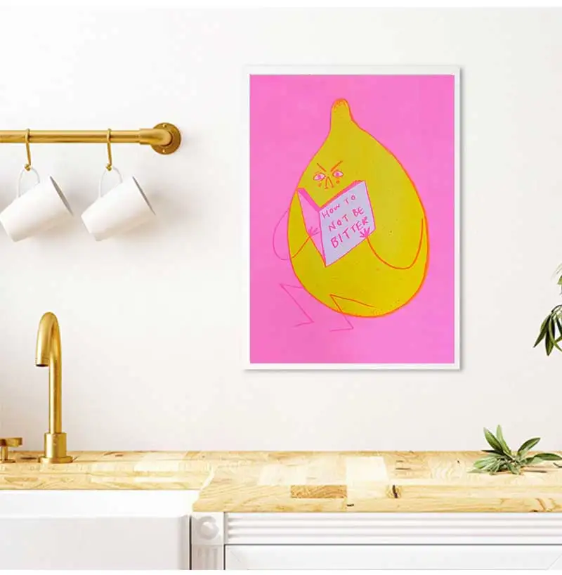 Póster y Cuadros Decorativos Modernos de Lona con Diseño de Limón y Frutas, Estilo 'How To Not Be Bitter', para Decoración de Sala de Estar