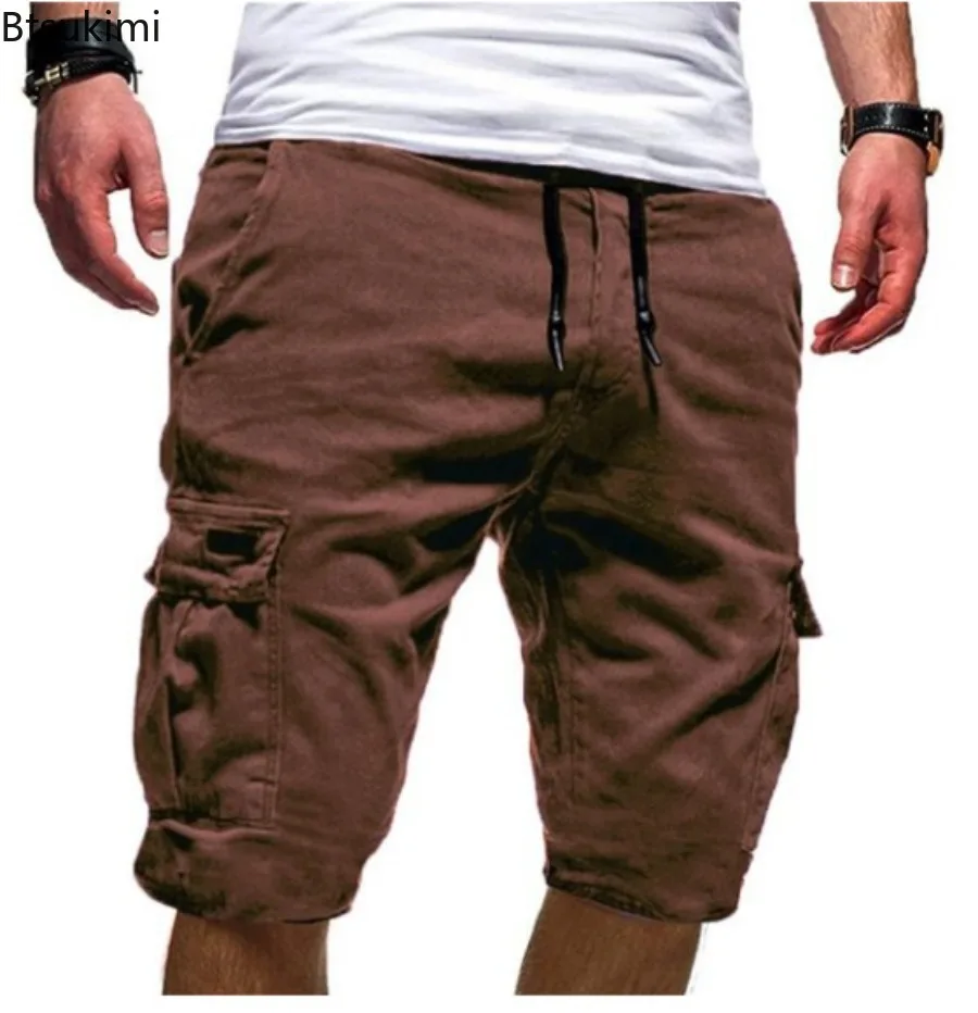 Summer Men's Cargo Shorts Solid Casual Multi Pockets Fashion Half Pants Loose Drawstring Shorts for Men Clothing Jogging Shorts