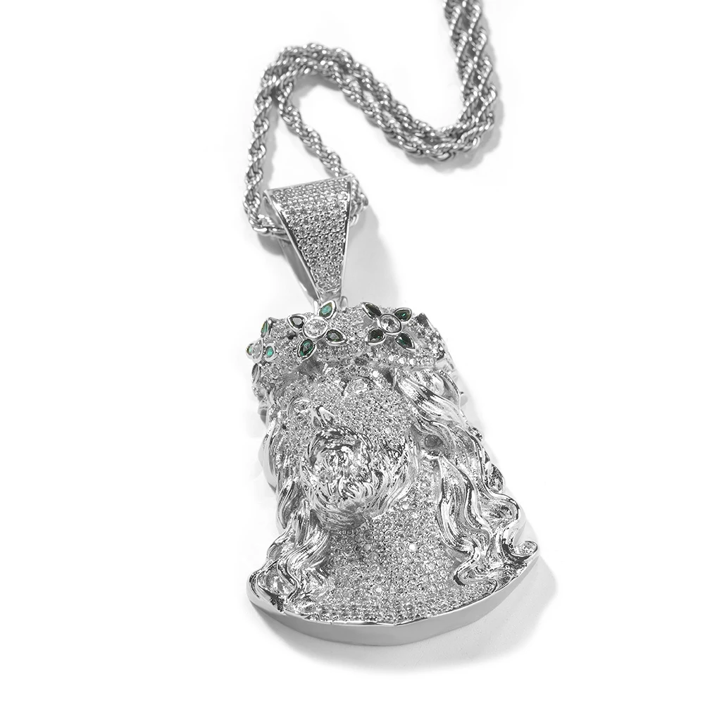 

UWIN Christian Jesus Pendant Necklace with Clover Hat Full Iced Cubic Zircon Charms Fashion Jewelry for Gift