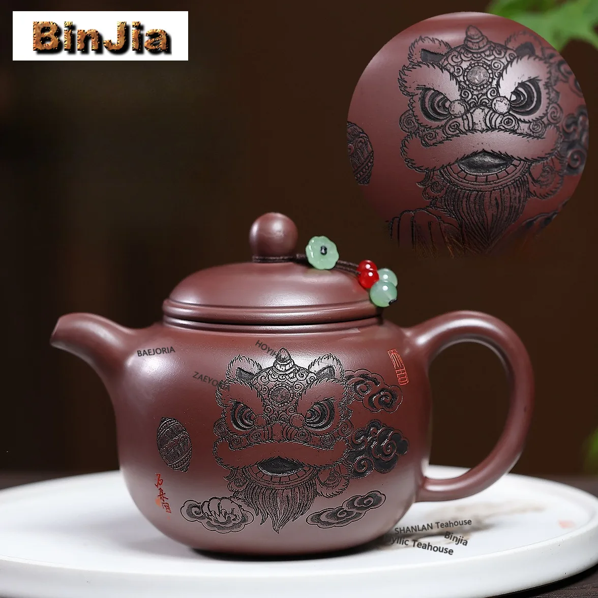 

380ml Exquisite Yixing Purple Clay Teapots Handmade Lion Crocodile Pot Raw Ore Stone Red Mud Kettle With Infuser Zisha Tea Set