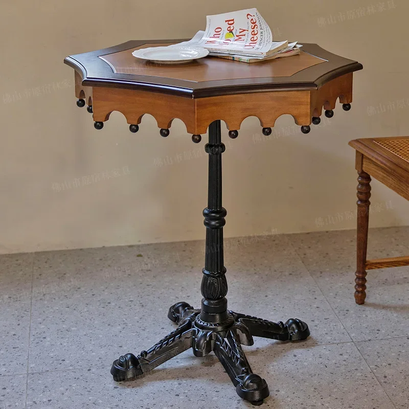 Carousel table retro solid wood polygon smalltable household French small apartment balcony teatable creativity