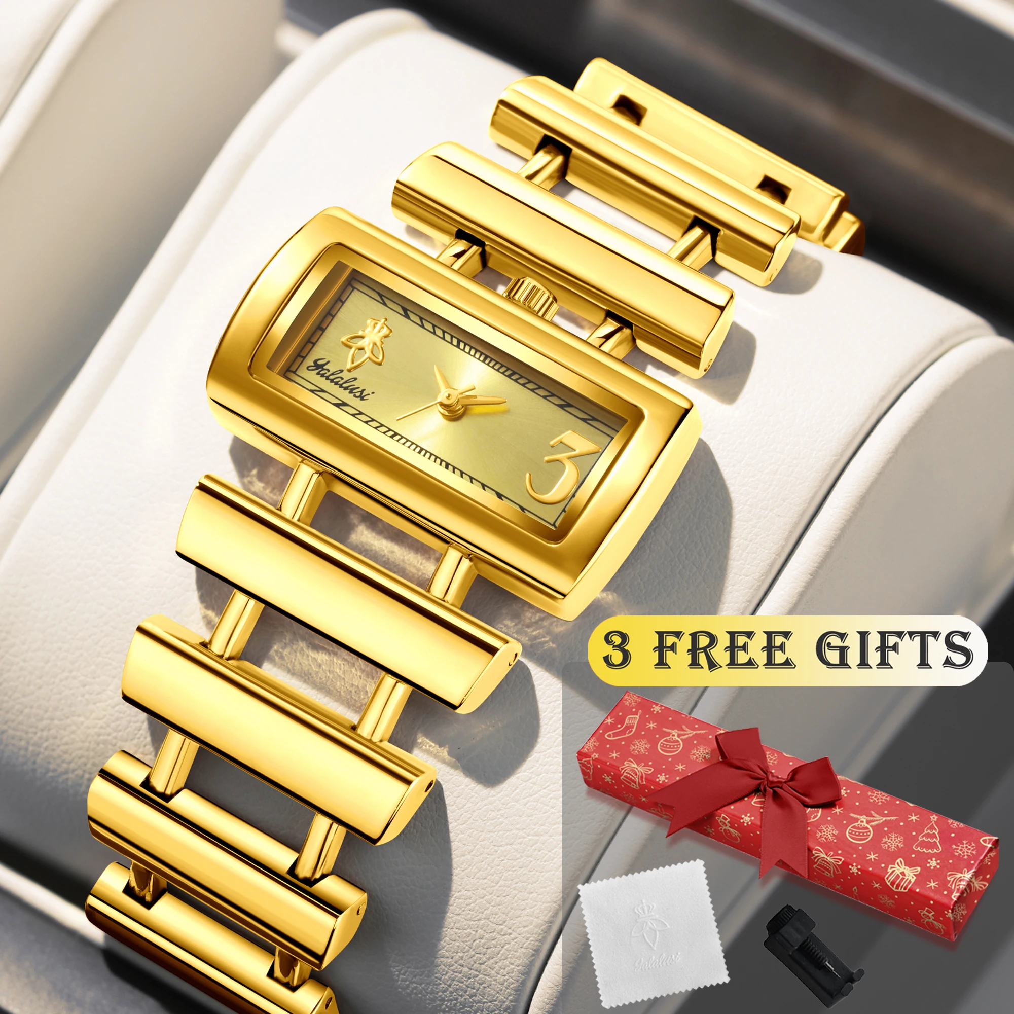 

Бренд Yalalusi 1, прямоугольные ажурные кварцевые часы с позолоченной отделкой, с регулятором ремешка подарочной коробки и тканью