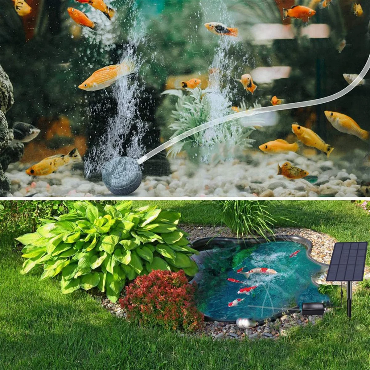 New Solar Pond Aerator, Aquarium Oxygen Aerator Air Pump Fishing Aerator with Pipe Air Stone