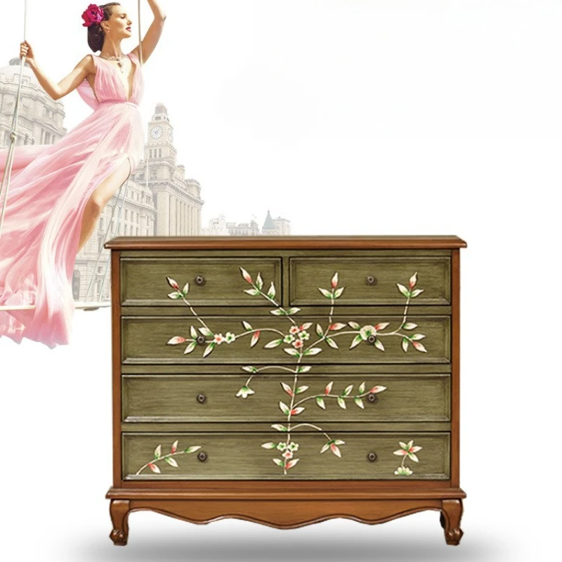 

American retro hand-painted painted chest of drawers European storage locker