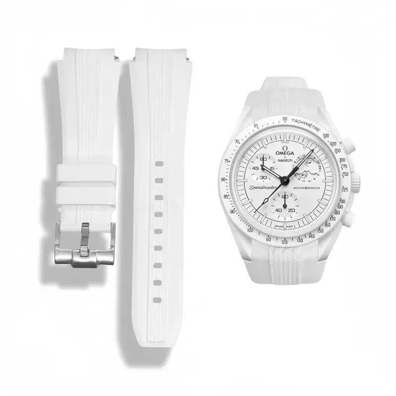Replacement 20mm Weave Rubber Strap for Omega x Swatch Moonswatch Speedmaster Moonwatch Curved End Band Men Women