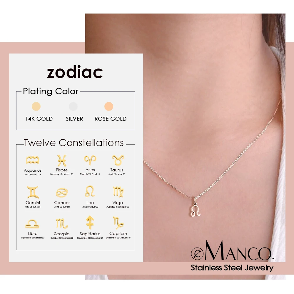 eManco DIY Chain Constellation Necklace 12 Zodiac Signs Stainless Steel Necklace Perforated Detachable Necklace