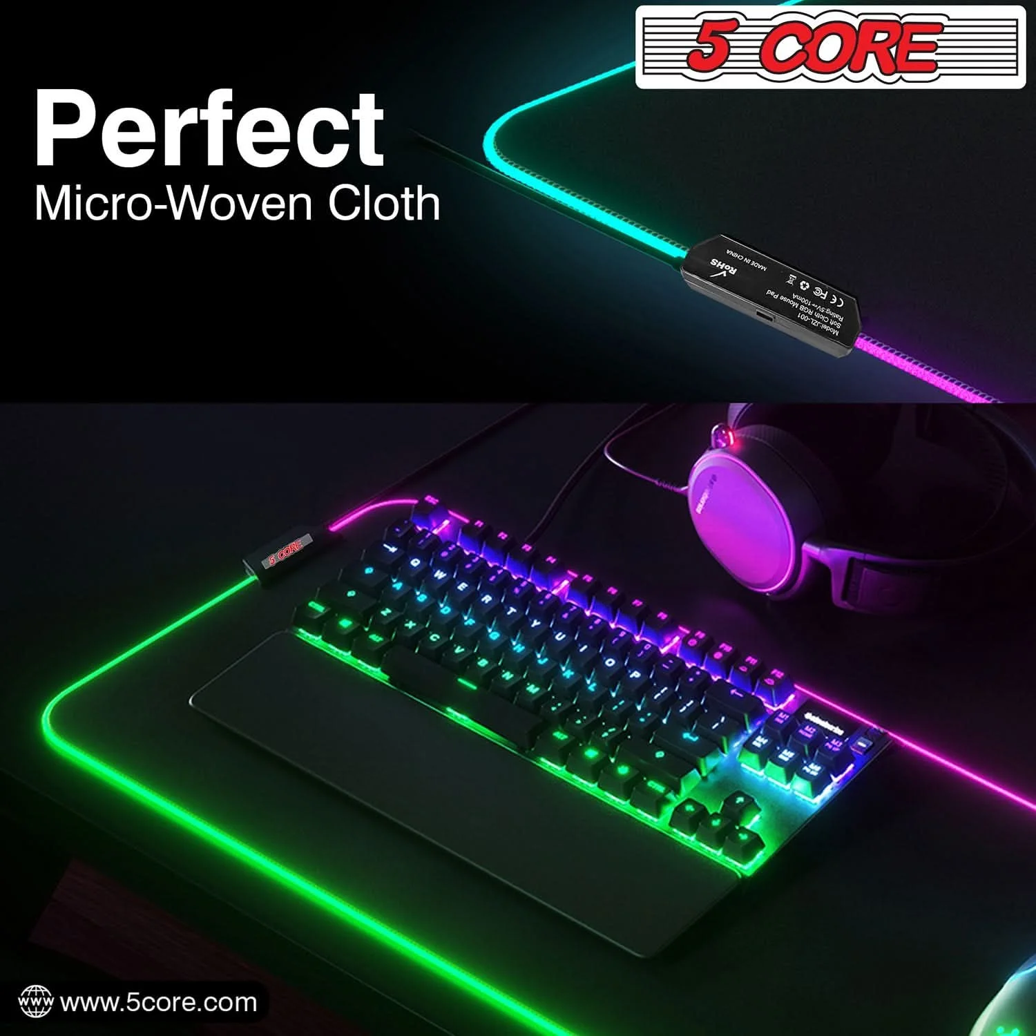 5 Core Gaming Mouse Pad RGB 12 Light Modes 2 Zone Desk Mouse Mat w Rubber Base MP 300 RGB