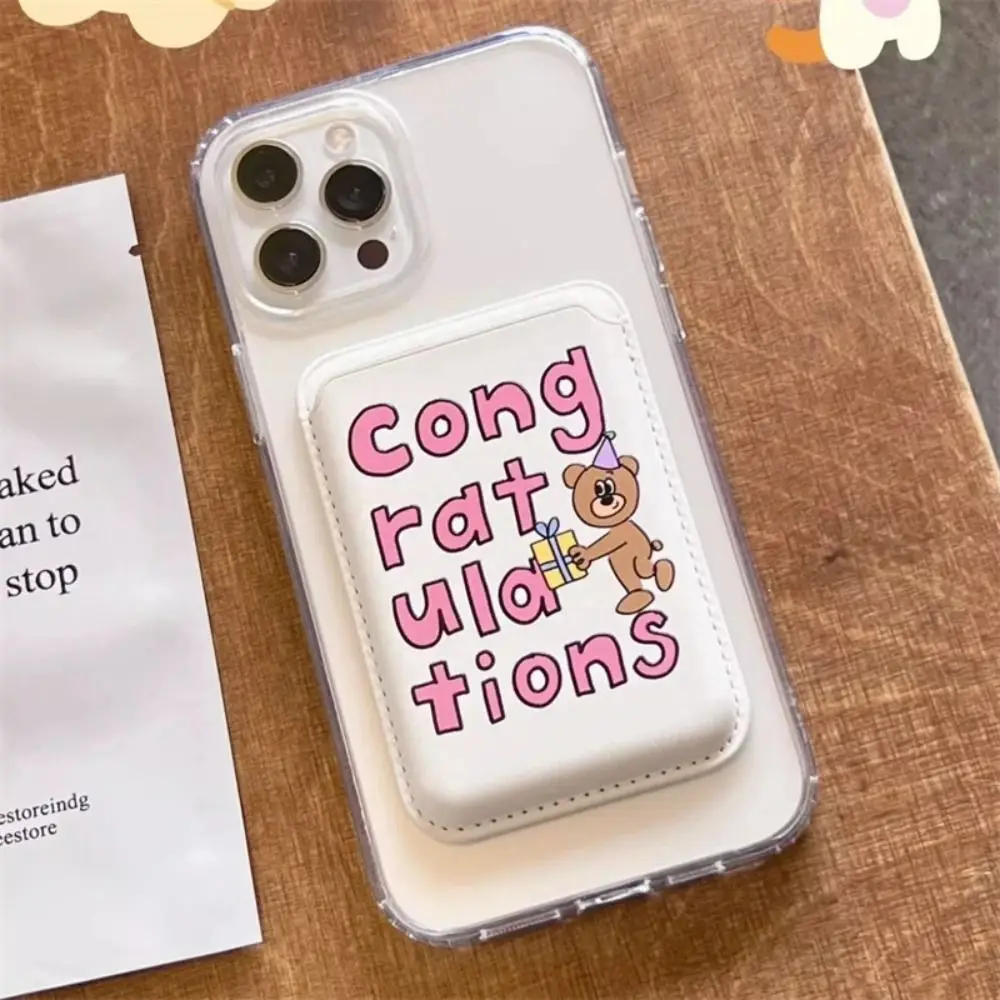 Etui na karty magnetyczne Śliczny portfel Skórzane etui magnetyczne Stylowe akcesoria Etui na telefon z niedźwiedziem z kreskówek — zdjęcie 7