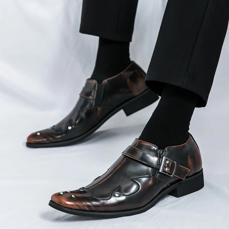 

Men Formal Shoes with Black Brown Side Buckles Designed By Business Office Designers Fashionable Loafers Sizes 38-46 Men Shoes