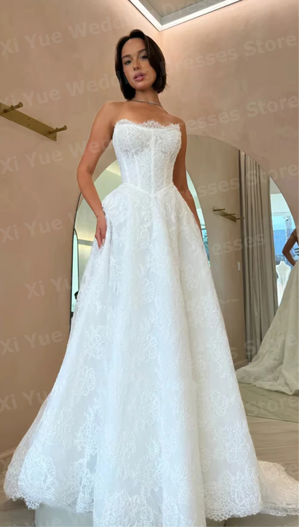

2026 Luxurious A Line Women's Exquisite Lace Wedding Dresses Vestido De Novia Bride Gowns Sleeveless Customized Robe De Mariée