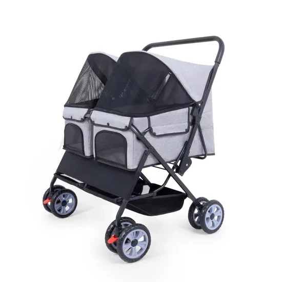 

Twin Double Foldable Pet Stroller Easy Walk Folding Cat and Dog Carrier Travel-friendly Cart