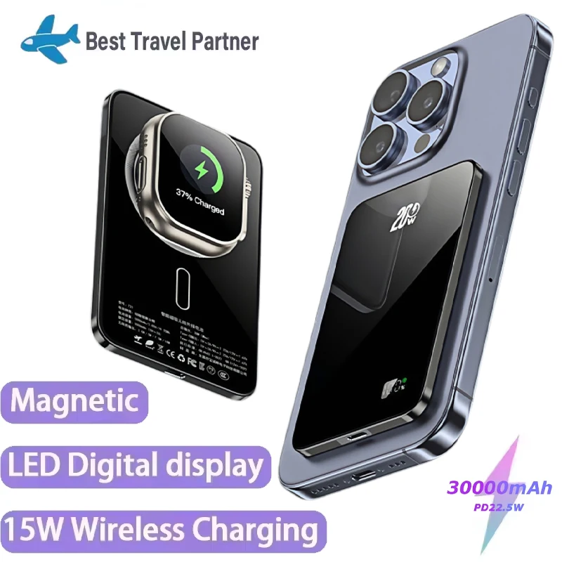 

10000mAh Ultra Thin Magnetic Power Bank Wireless Fast Charging Powerbank for IPhone Apple Watch Magsafe External Spare Battery