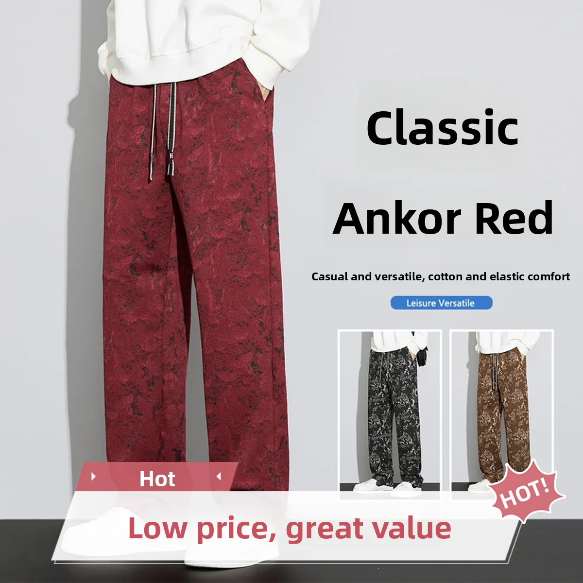 

Spring 2026 Men's Comfortable Retro Sle Casual Pants Straight Leg Floral Embroidery Loose Fit Busin Gentleman Polyester ...