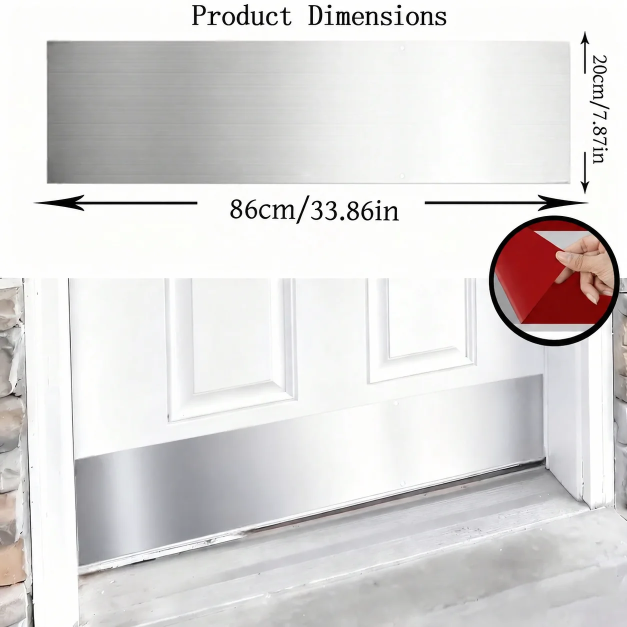 1PC 86x20cm/33.86x7.87in Self Adhesive Brushed Stainless Steel Skirting Board Door Kick Plate for Wall and Cabinet Base