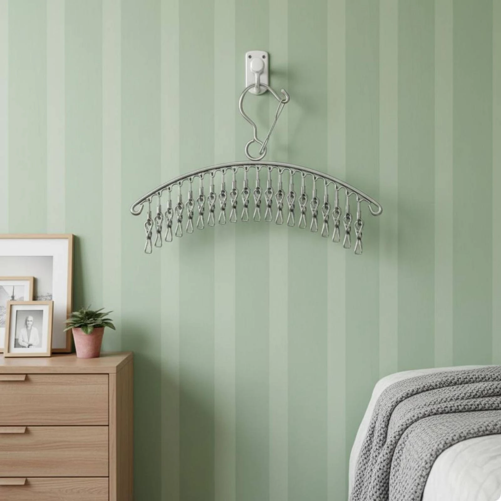 Sock Drying Hanger Stainless Steel Multi-Clamp Clothes Hanger Vertical Laundry Clip Rack Large Capacity for Balcony