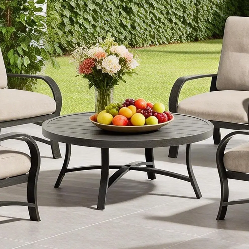 

45-Inch Round Patio Coee Table, Durable Outdoor Side Table with Weather-Resistant Design or Garden, Deck, or Backyard