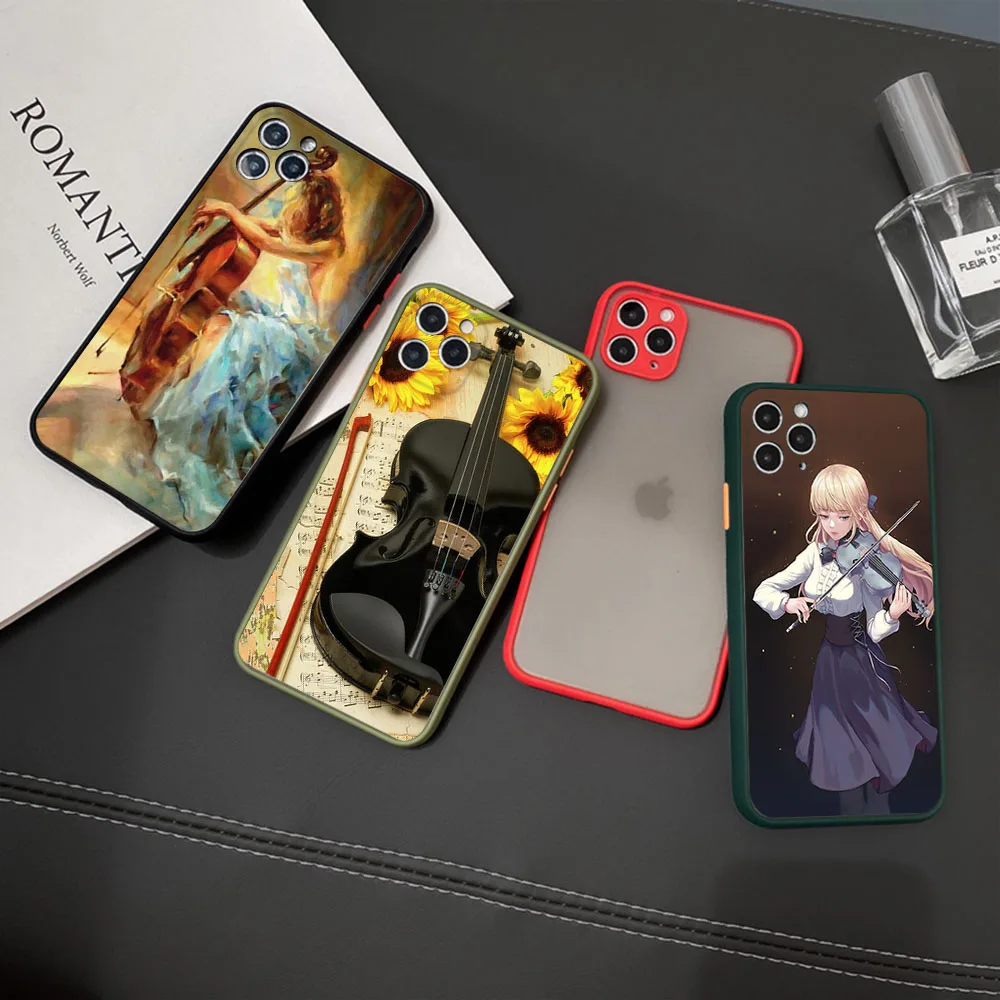 Luxury Violin Cello Girl Frosted Translucent Phone case For iPhone 15 14 13 12 11 Pro Max XS Max SE X XR 7 8 Plus 6S Cover