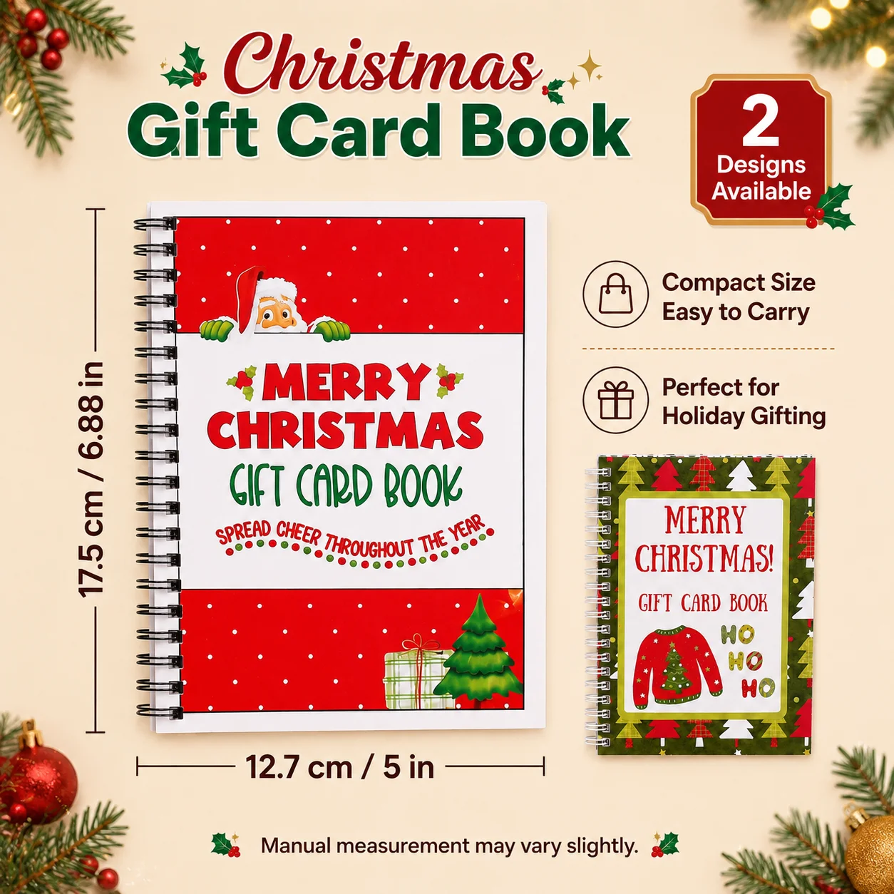 Gift Card Book, 2 Designs Portable Spiral Bound, Festive Xmas Printed, Gift Card Holder, For Holiday Use, Creative Xmas Gift