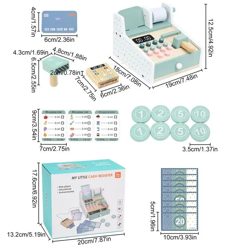 Pretend Play Calculator Cash Register Wooden Children Toy Calculator Cash Register Boys Girls Role Play Equipment Supermarket