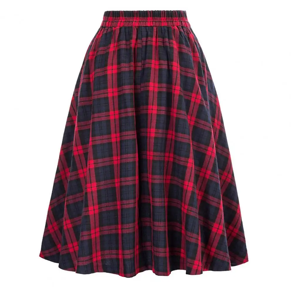High Waist A-line Design for Women Hem Slim fit Effect Autumn Winter Skirt High Waist Hem Skirt Stylish Plaid Print Midi Skirt
