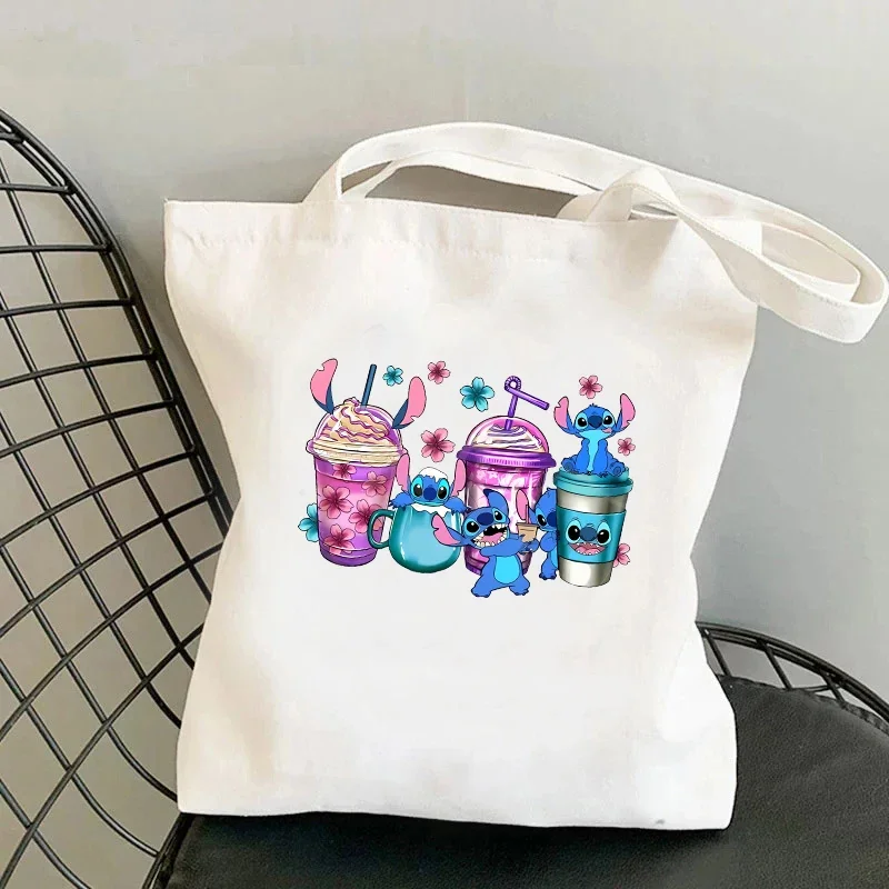 Disney Stitch Einkaufstaschen für Frauen Einkaufstasche mit Handtasche große Kapazität Einkaufstasche lässige Dame Studenten Einkaufstasche für