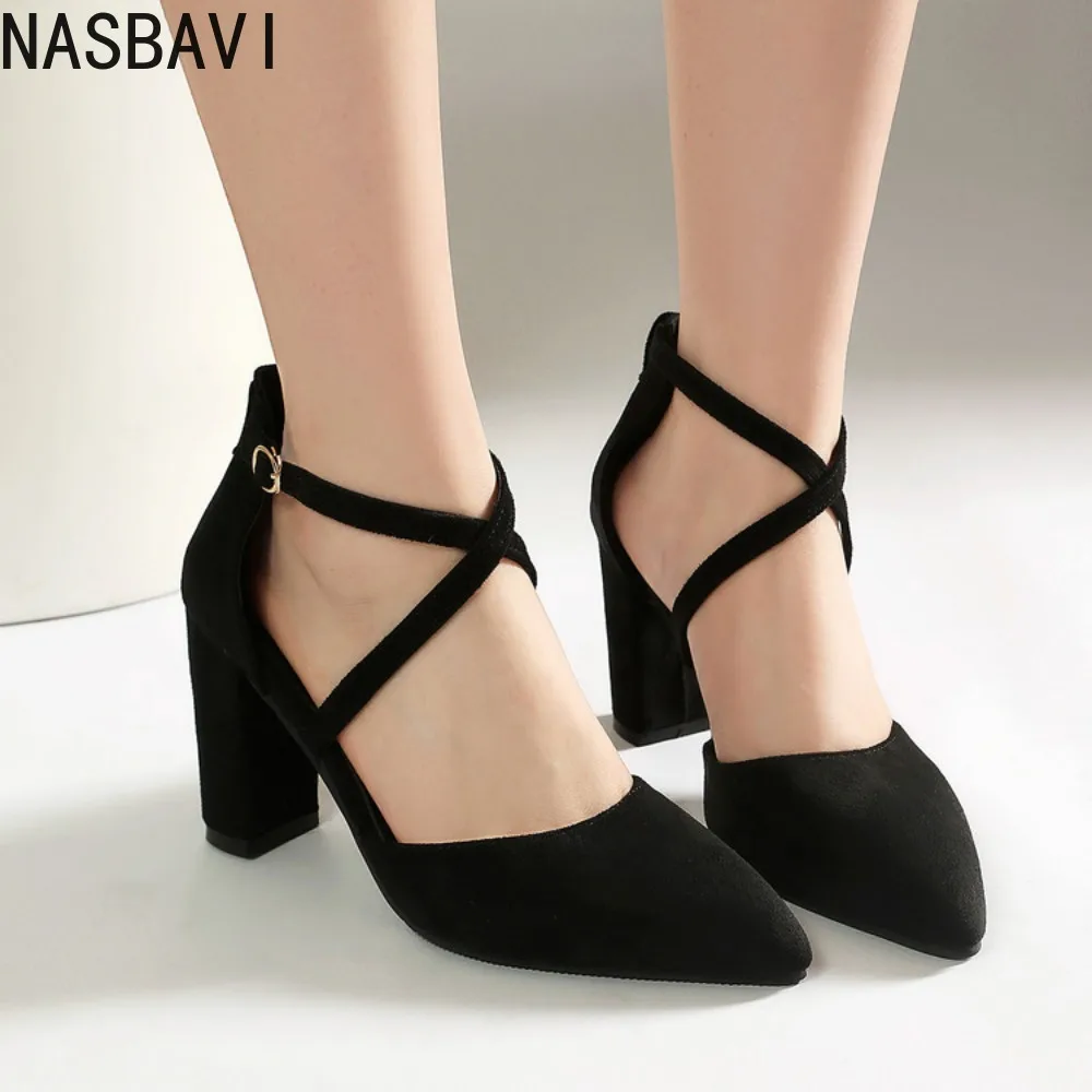 

NASBAVI Brand New Elegant Apricot Black Women Dress Pumps Lady Comfortable Formal Shoes High Heels Plus Big Small Size 34-43