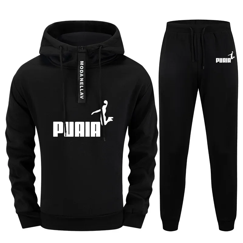 2025 New Arrival Men's Tracksuit Half-zip Hoodie Black Sweatpants Urban Casual Fashion Sportswear Fall Winter Sporty Jogging Set