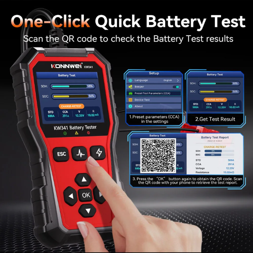 

KW341 6V 12V 24V Auto Battery Tester Lithium Lead Acid Cell Analyzer Multifunctional Vehicle Professional Test Diagnostic Tool