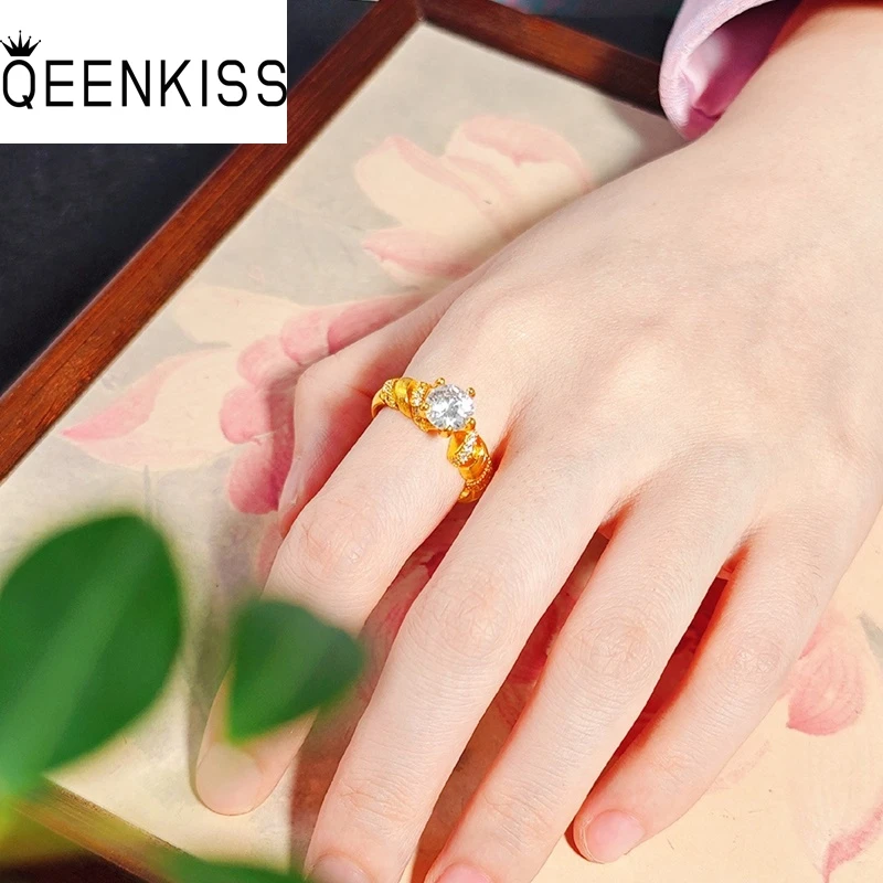 

QEENKISS 24KT Gold Luxury Rainbow Snowflake Rings For Women Wedding Party Birthday Christmas Bride Mother Girl Lady Gifts RG5253