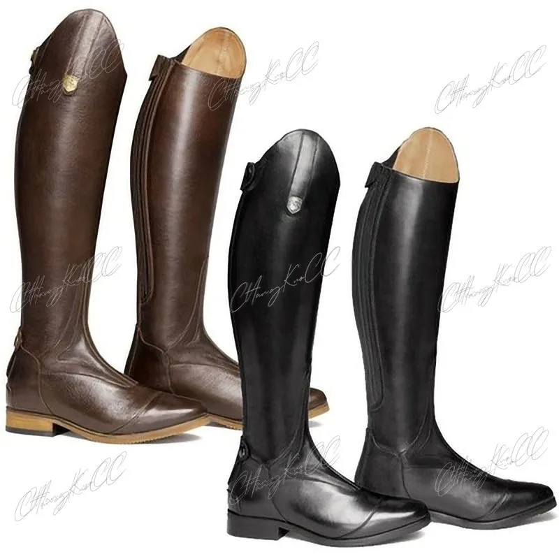 High Boots Horse Knee Rider PU Leather Shoes RidingEquestrian Long Bootcut Rider Wide Shaft Medieval Costume For Women