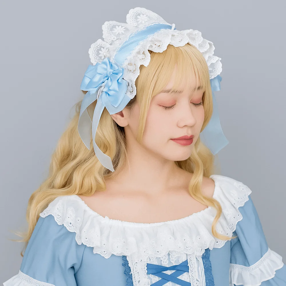 

Sweet Lolita Lace Headband Ribbon Bow Jk Ruffled Hairband Kawaii Hair Accessories Anime Maid Cosplay Headdress Cosplay Accessory