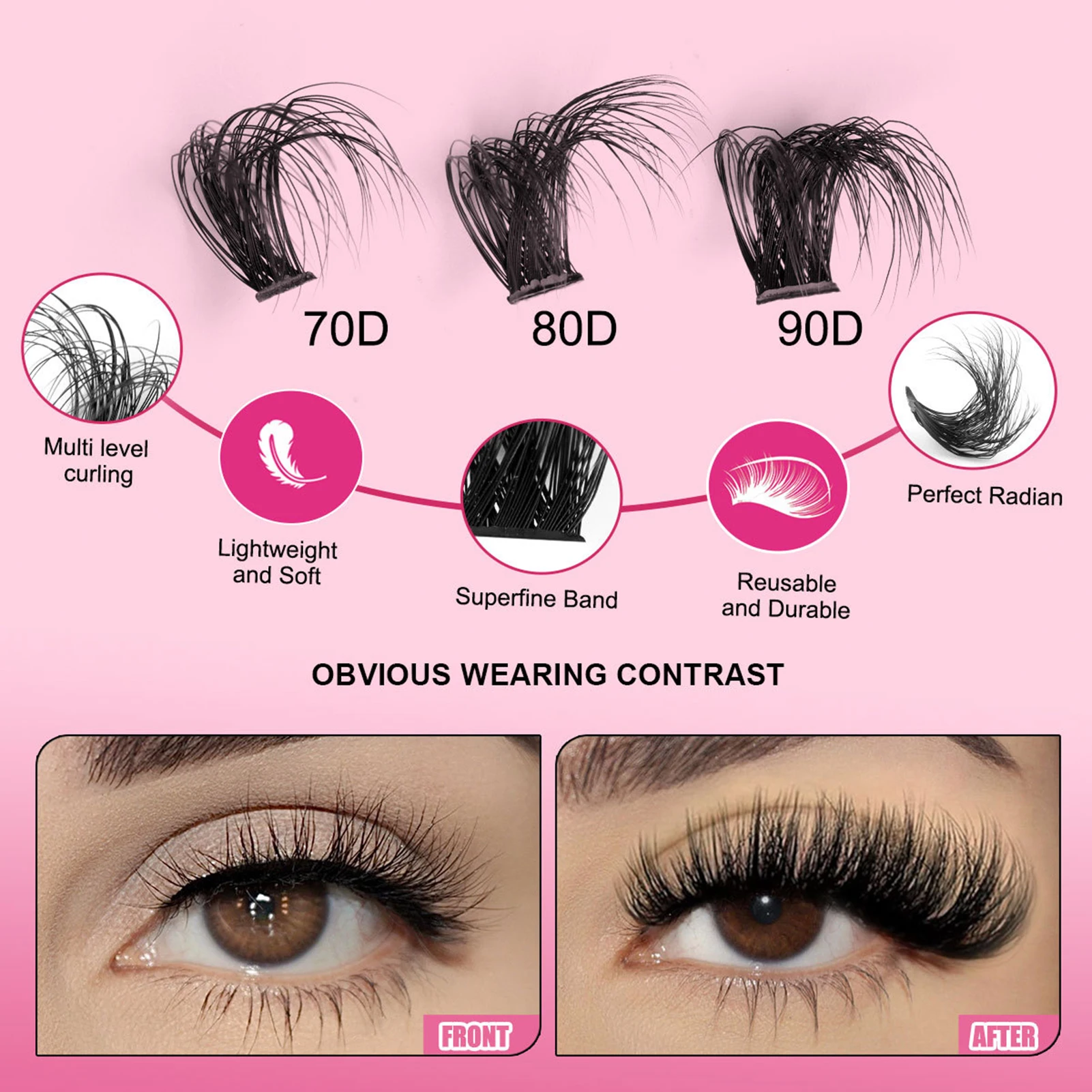 70D 80D 90D Clusters lashes Bond And Seal Glue Remover kit 216pcs Fluffy volume Eyelashes Extension 12-18mm natural long lash