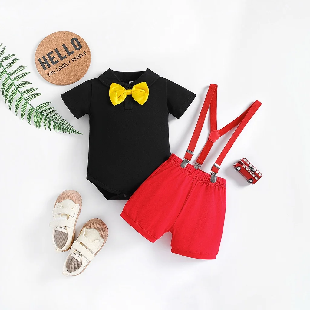 Baby Clothes Set Newborn Boys Clothes First Birthday Baby Cake Sash Outfit Baby  Photography Romper Tie with Suspender Shorts