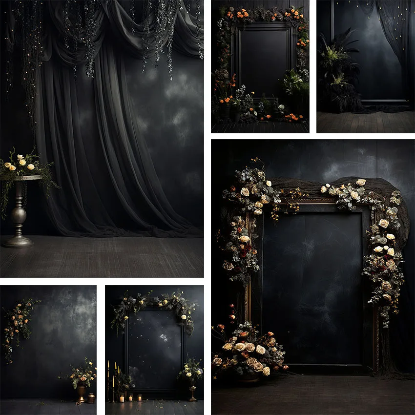 Mehofond Photography Background Black Wall Floral Glitter Adult Birthday Wedding Maternity Portrait Decor Backdrop Photo Studio