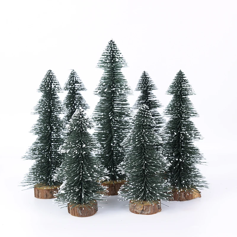 

15/20/25cm Mini Christmas Tree White Snow Pine Tree Plastic Wooden Miniature Figurines Xmas Gifts Ornaments for Home Table Decor