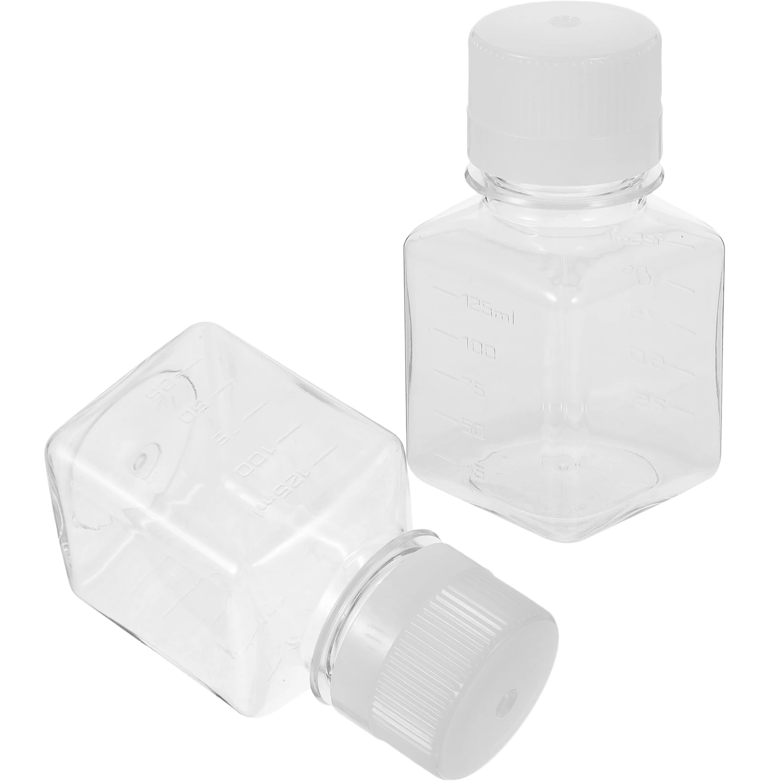 

2pcs 125ml Serum Bottle Plastic Reagent Vial Lab Container Square Graduated LeakProof Laboratory Teaching Equipment