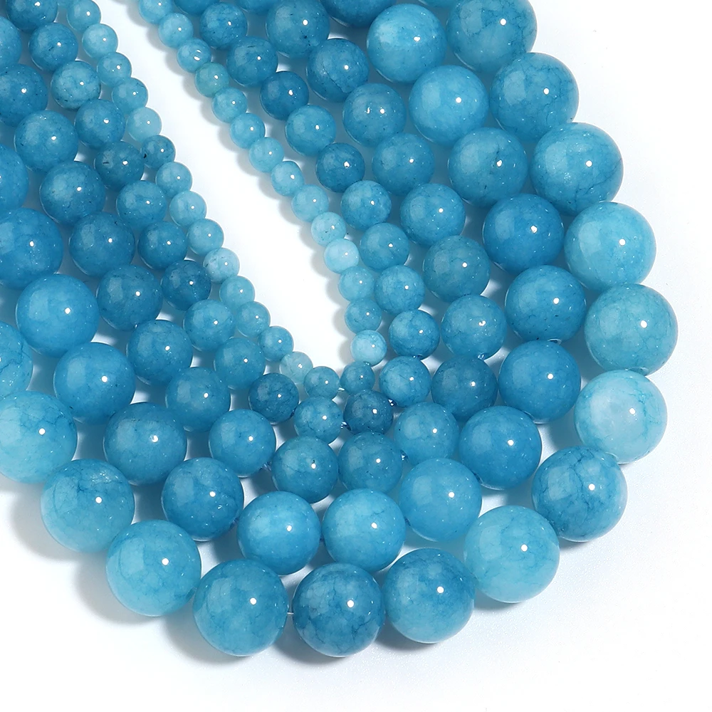 30-90pcs/lot 4 6 8 10 12mm Natural Aquamarines Stone Beads Blue Round Loose Spacer Bead For DIY Bracelet Necklace Jewelry Making