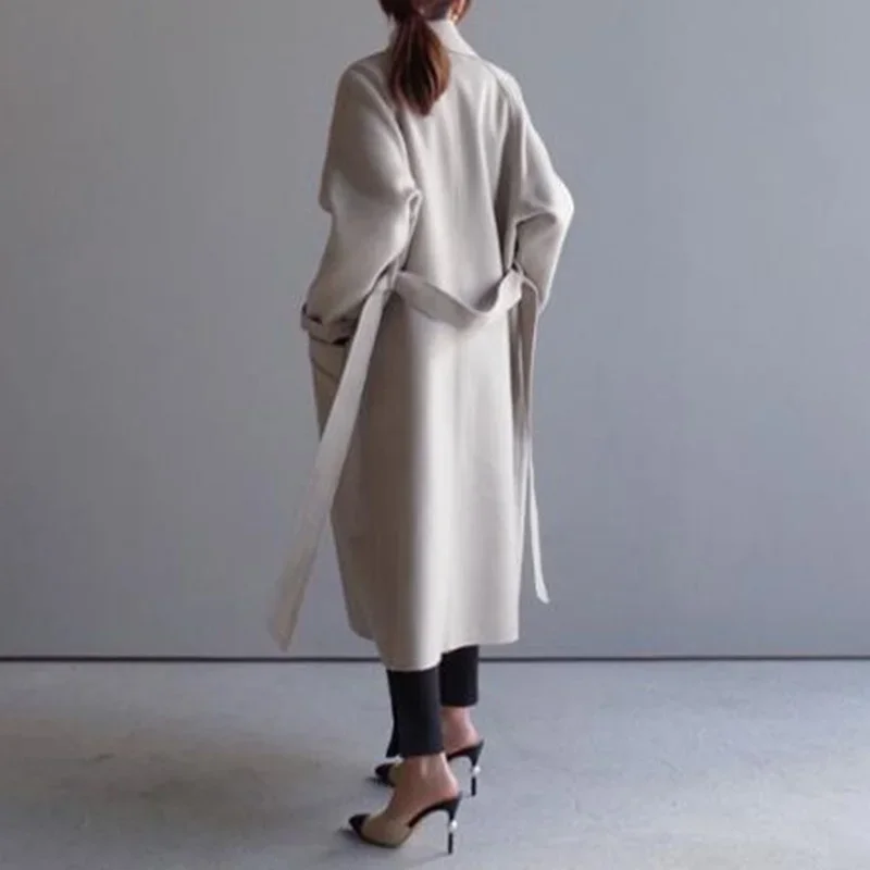 Blended Solid Winter Women's Beige Elegant Wool  Color Korean Long Coat Retro Fashion Black Simple Wool Camel Oversized Coat