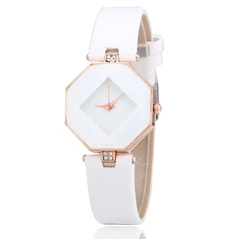 Women Watches Gem Cut Geometry Crystal Leather Quartz Wristwatch Fashion Dress Ladies Gifts Clock Relogio Feminino