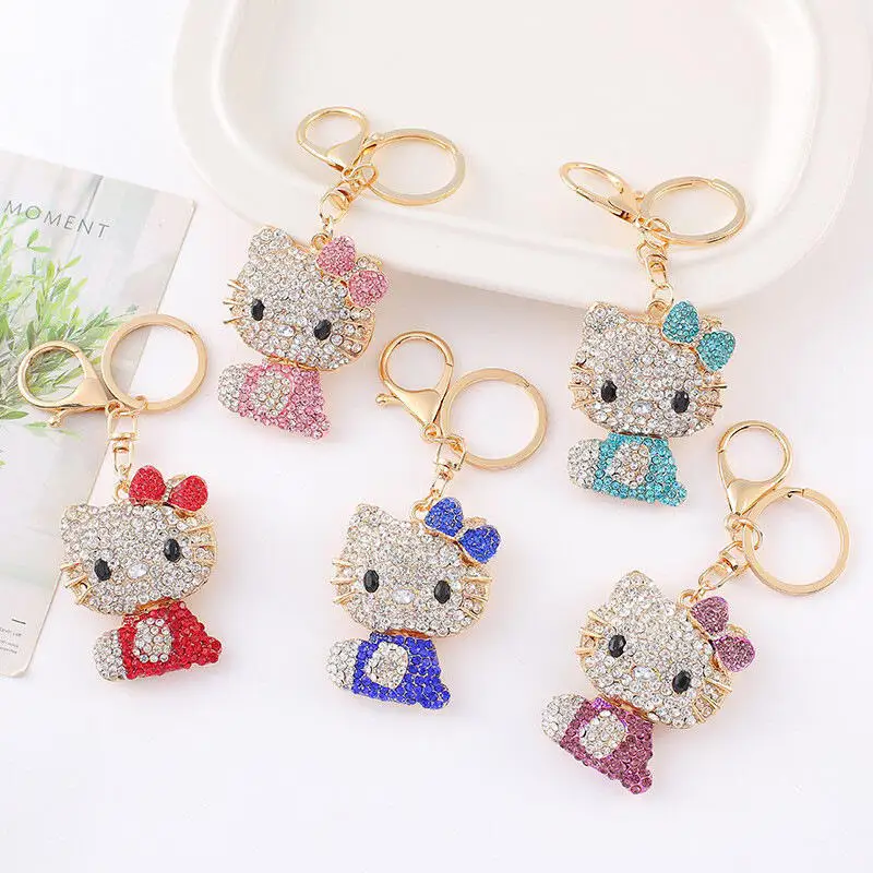 

Kawaii Hellokitty Rhinestone Keychain Cute Cat Design Metal Car Key Ring Bag Pendant Korean Style Cross Border Holiday Gift