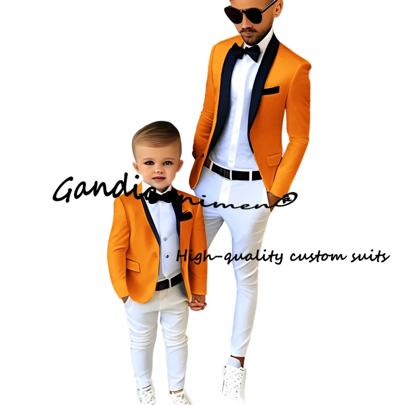 

Boys Suits 2 Pcs Black Collar Jacket White Pants Wedding Tuxedo Fashion Kids Clothes Slim Fit Custom Blazer