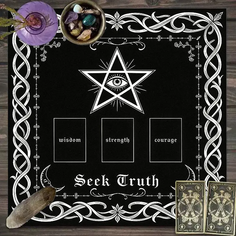 VIKAMA Tarot Table Cloth Pentagram All Seeing Eye Altar Cloth Black Tarot Layout Mat Witch Divination Seek Truth Ritual Decor