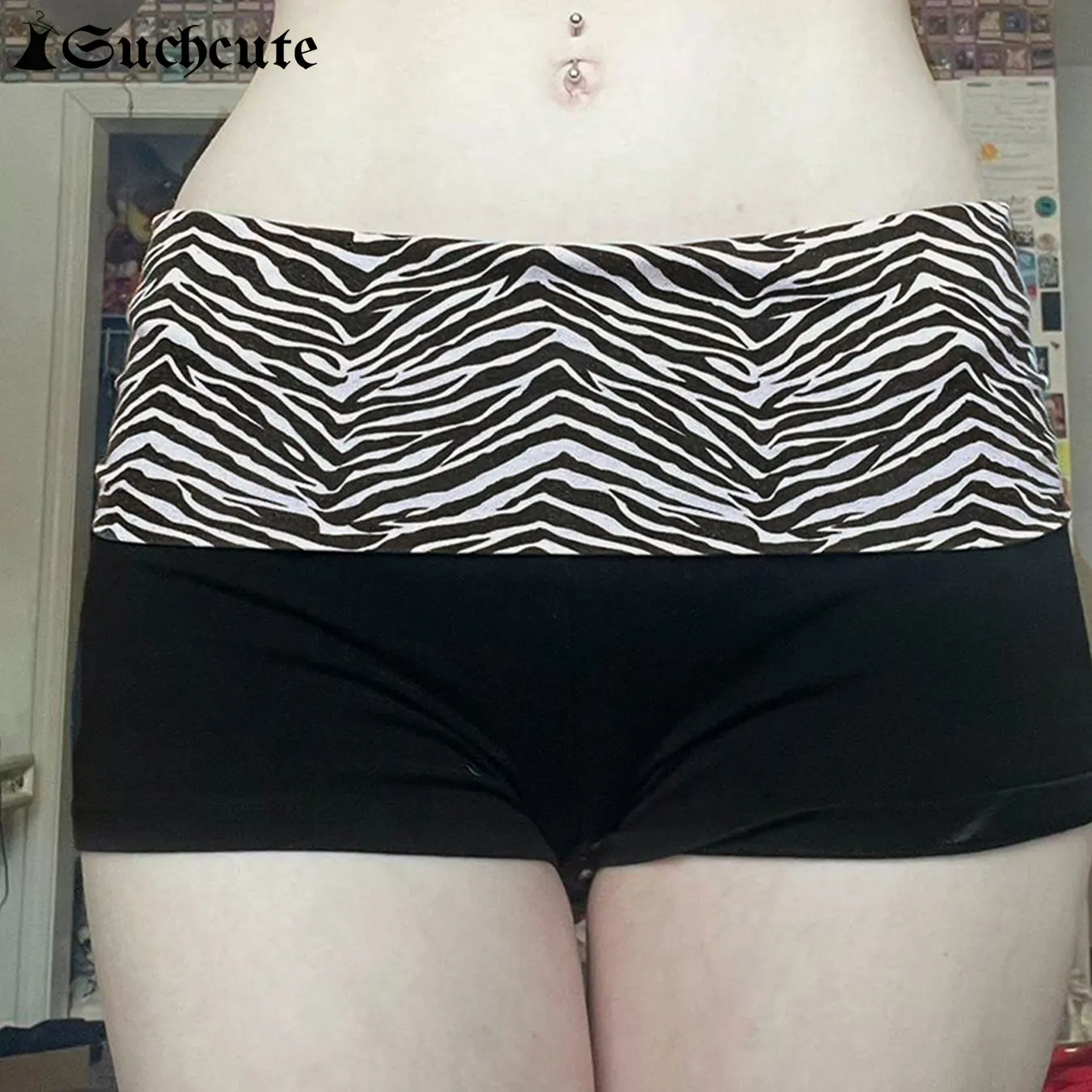 Casual Zebra Print Elastic Shorts Female Skinny Low-waisted Mini Short Y2K Harajuku Slim Bottoms Summer Homewear 2025