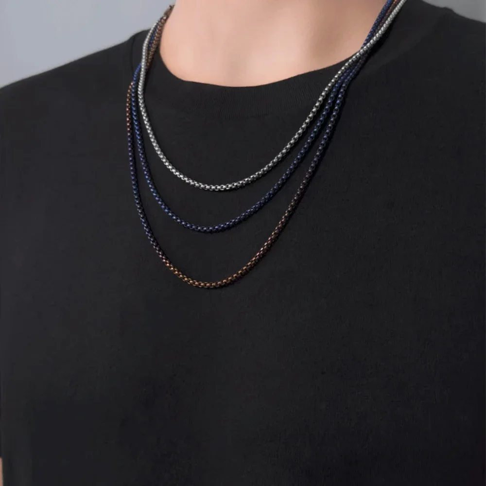 New Pure Titanium Box Chain Bracelet Necklace for Men Women Blue Gray Anti-Allergy Skin Friendly Square Rolo Chain Bracelets