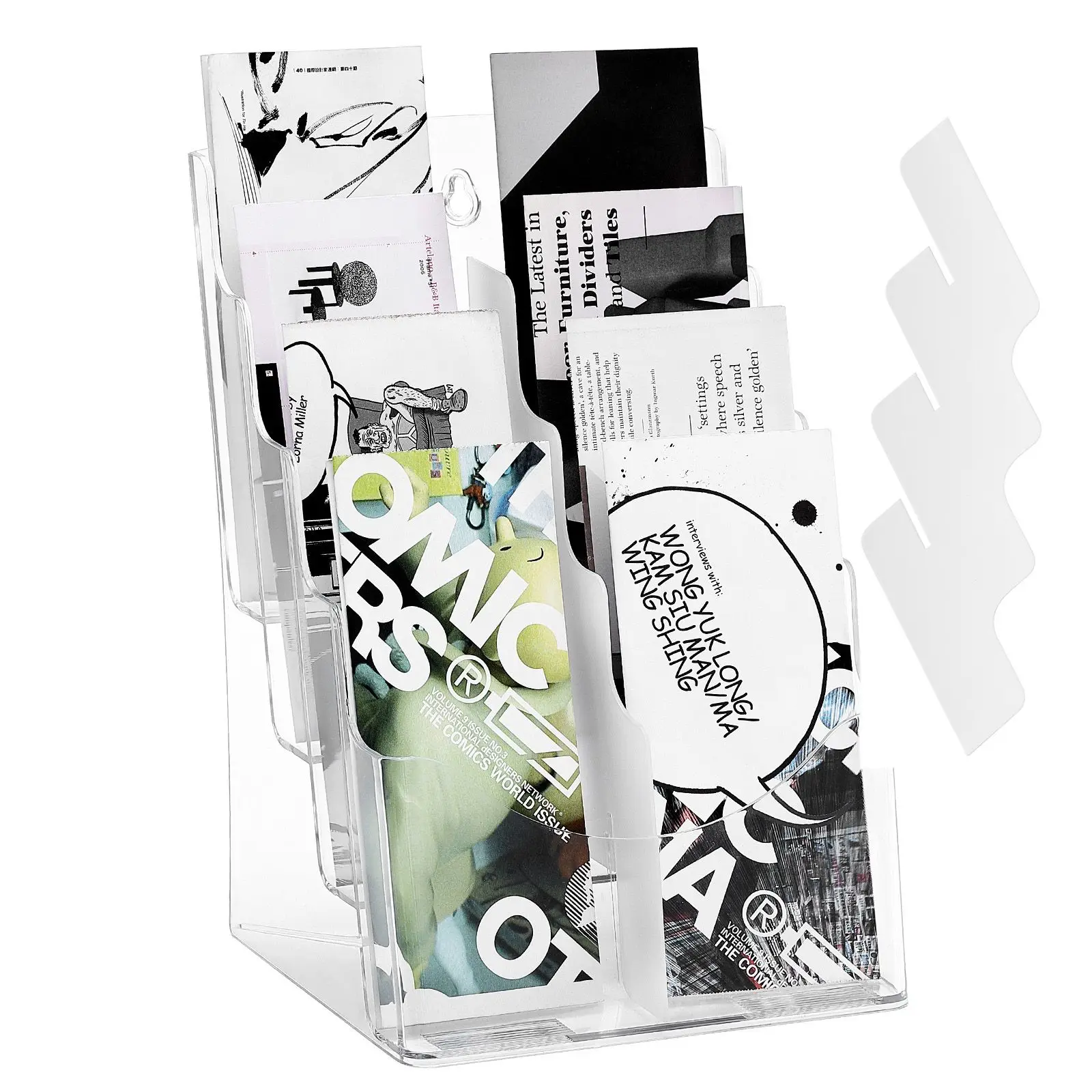 Acrylic Brochure Holder 8.5 x 11 inch, 4-Tier Clear Acrylic Literature Display Stand, Plastic Literature Organizer Flyer Stand & Removable Divider for Office Exhibition, Countertop or Wall Mount view 2