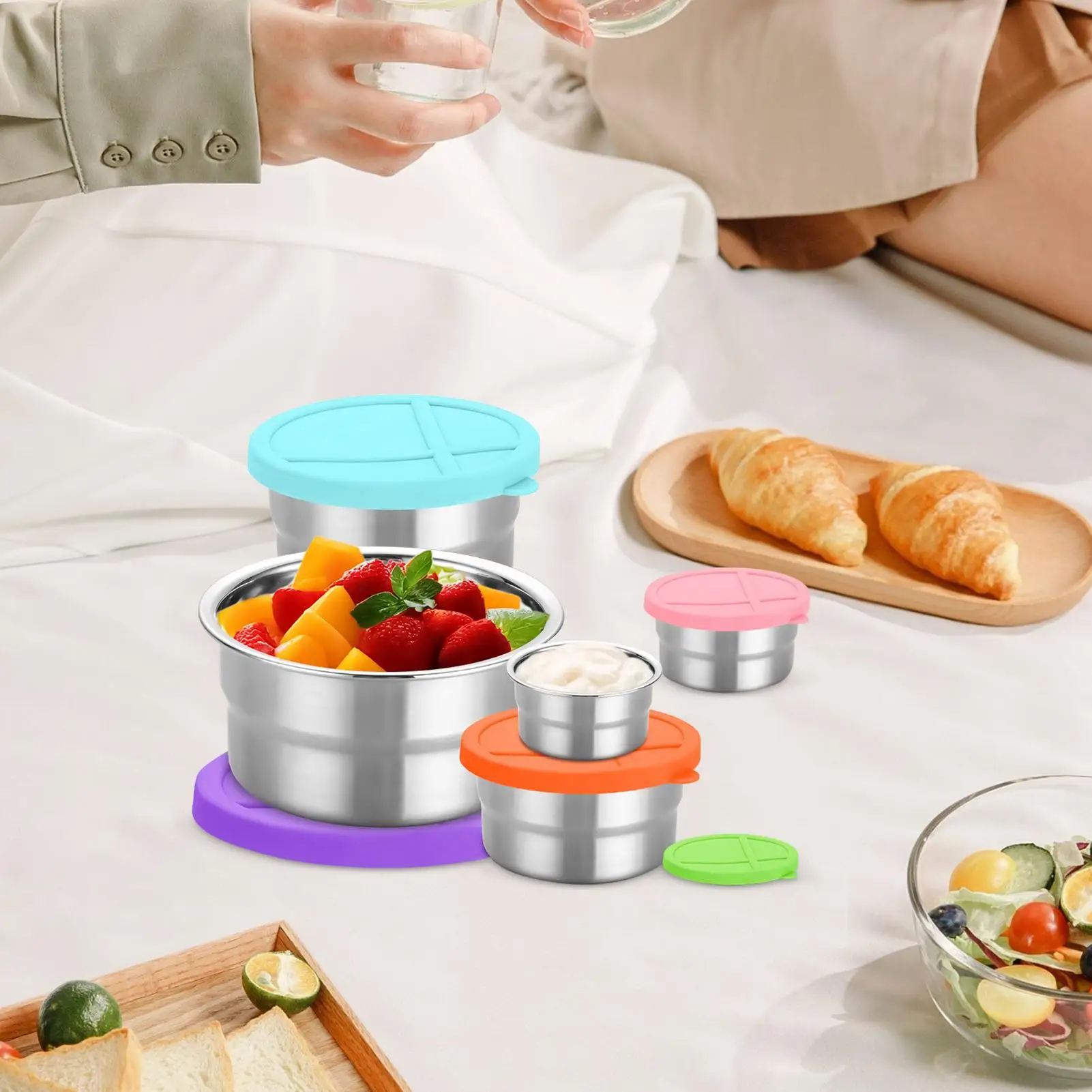 

Stainless Steel Storage Containers 5 Pieces Stainless Steel Containers With Lids Round Food Storage Nesting Snack Bowl For